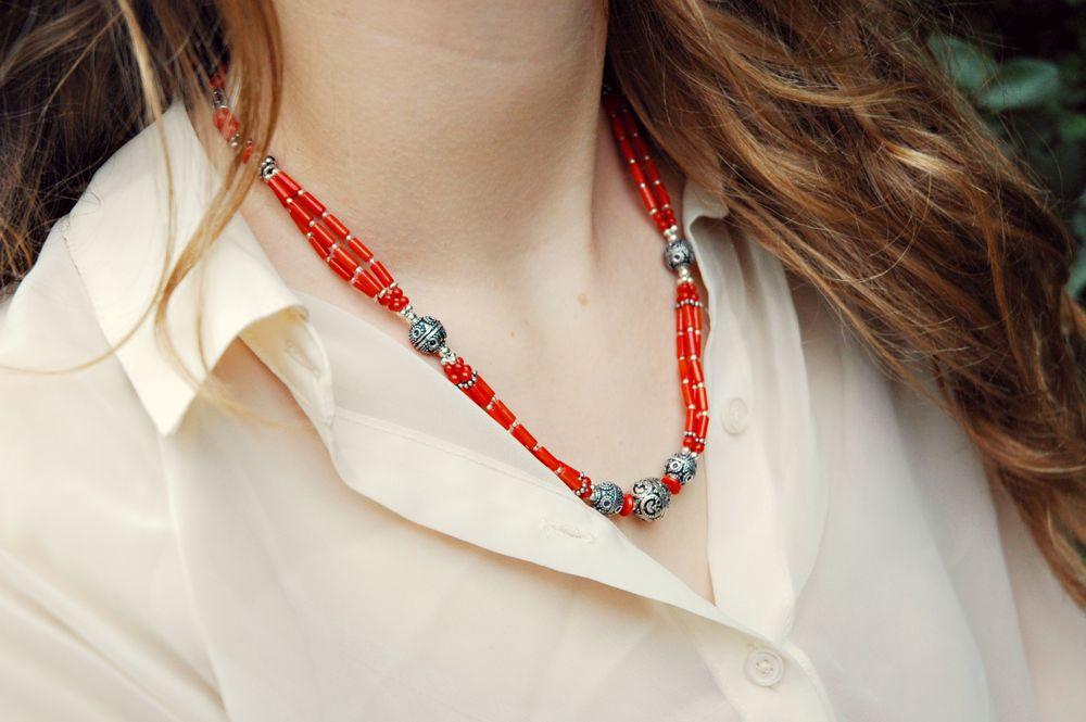 Sherpa Coral Necklace with Silver Focal Beads