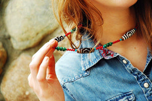 Tibetan Dzi Necklace with Coral and Turquoise
