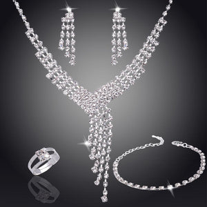 Elegant Pearl Shining Crystal 18K Silver Plated Austrian Crystal Bridal/Wedding Jewelry Sets For Women