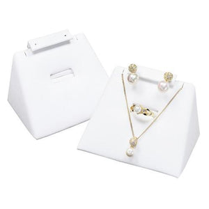 #F8-15 White Leatherette Combination Necklace, Earring, and Ring Display