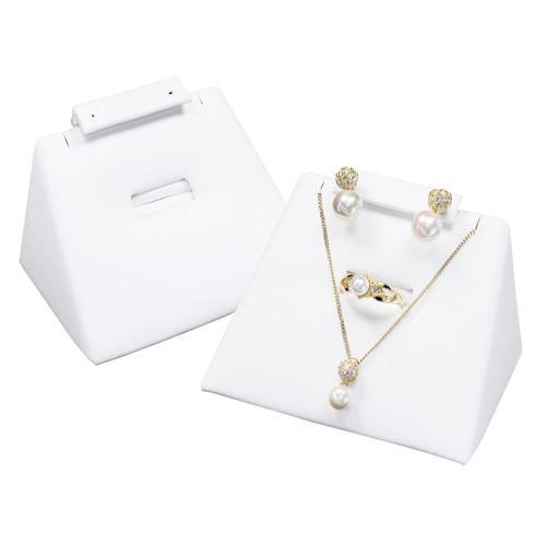 #F8-15 White Leatherette Combination Necklace, Earring, and Ring Display