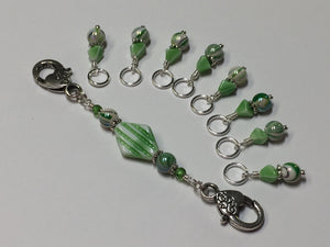 Knitting Bag Lanyard & Stitch Markers- Green Stripes