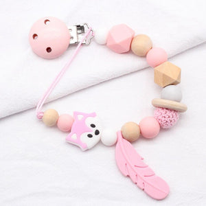 Baby Pacifier Clip Chain Silicone Beads Wooden Holder Soother Pacifier Clips Nipple Holder for Infant Nipple Bottle Clip Chain