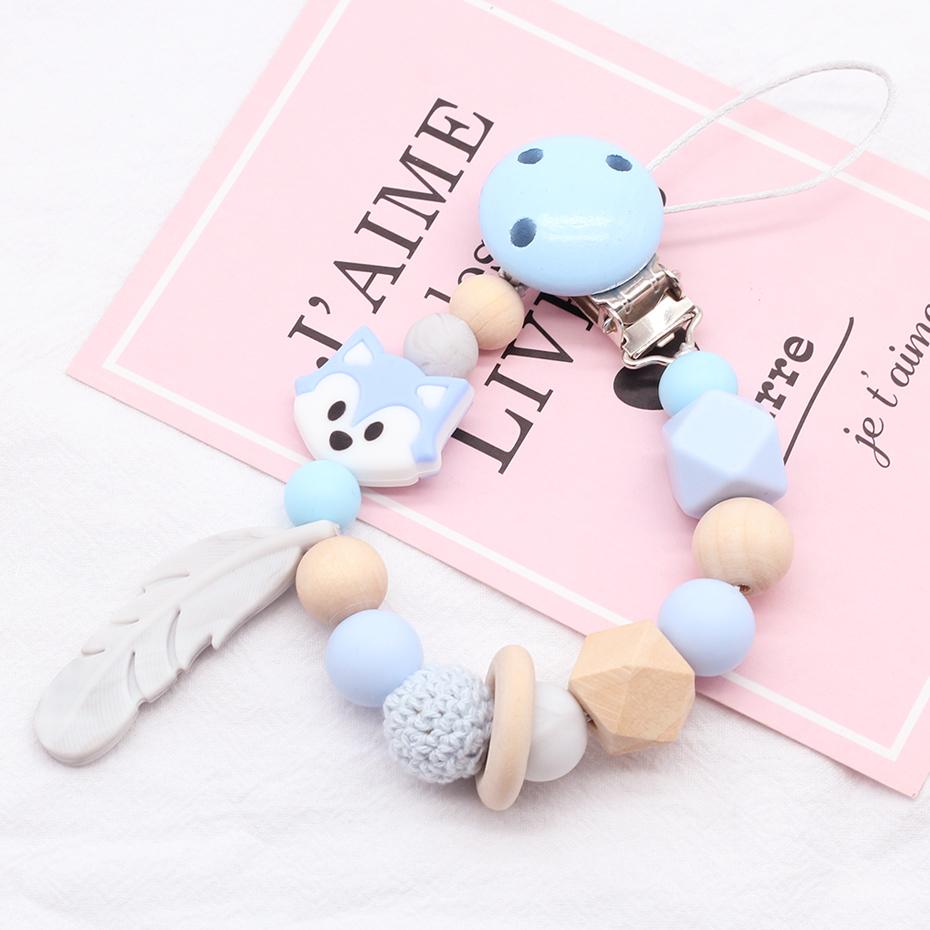 Baby Pacifier Clip Chain Silicone Beads Wooden Holder Soother Pacifier Clips Nipple Holder for Infant Nipple Bottle Clip Chain
