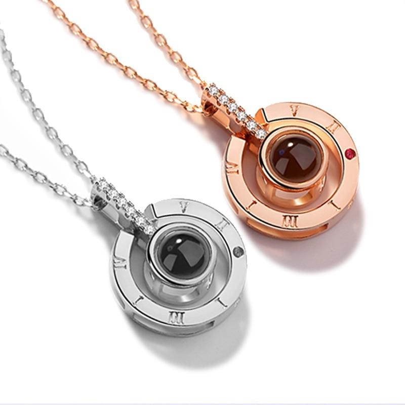 Dropshipping Rose Gold&Silver 100 languages I love you Projection Pendant Necklace Romantic Love Memory Wedding Necklace