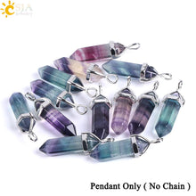 Load image into Gallery viewer, CSJA Fluorite Necklace Pendant Natural Gem Stone Quartz Bullet Hexagonal Point Pendulum Column Reiki Healing Chakra Jewelry E546