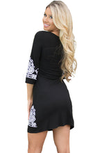 Load image into Gallery viewer, Her Retro Navy Black Tribal Style Pattern Flattering Short Dress
