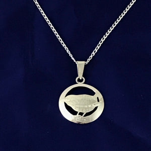 Sterling Silver Wren in Circle Pendant Necklace