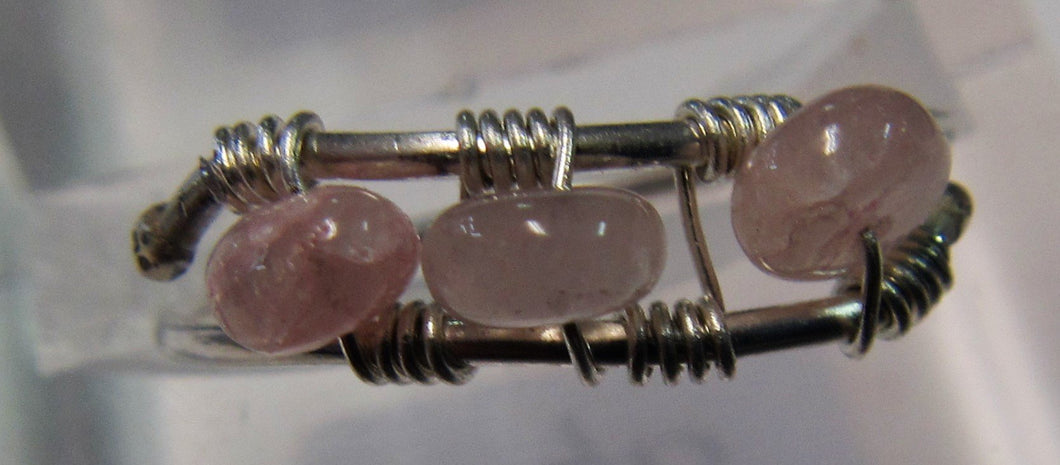 Handcrafted wire with 3 morganite stones ring Size Q