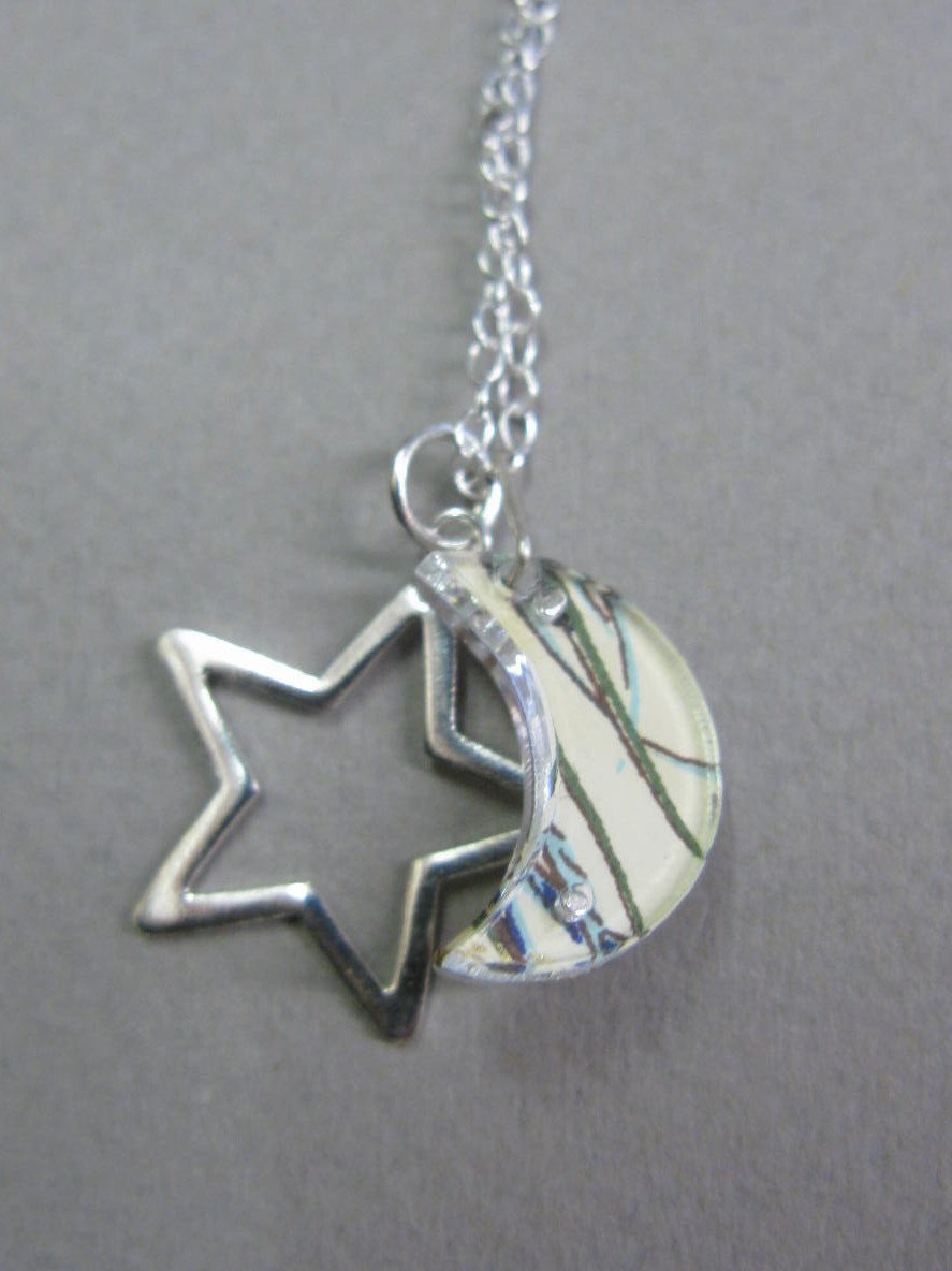 Moon and Star Design Reversible Necklace