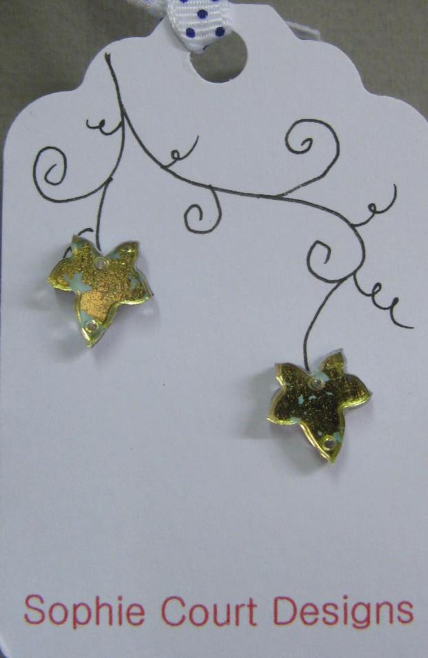 Ivy Leaf Design Stud Earrings - Gold and Blue