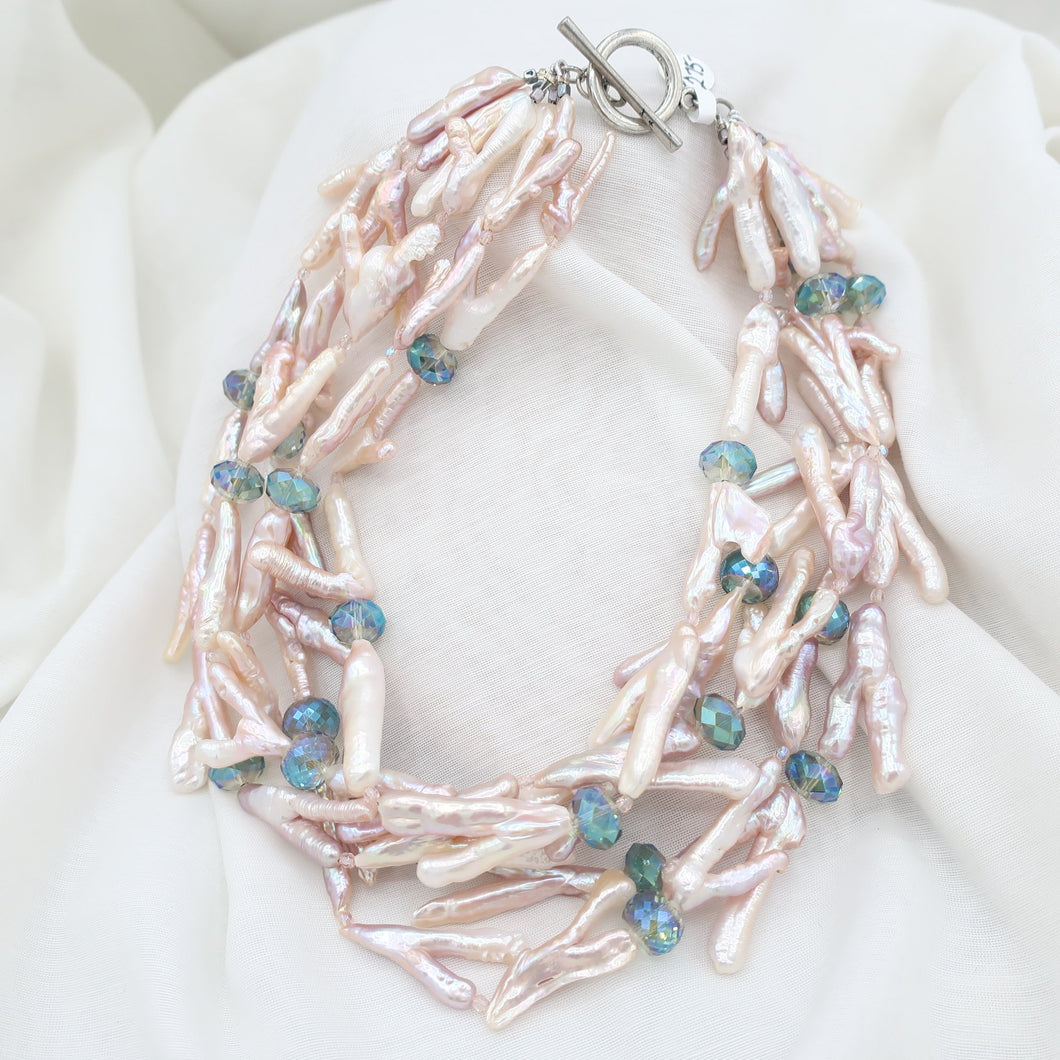 Blush Pearls and Crystal Necklace