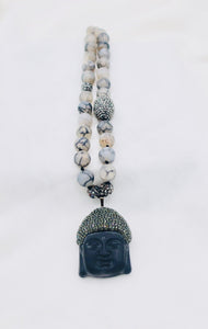 Agate Beaded Buddha Pendant Necklace