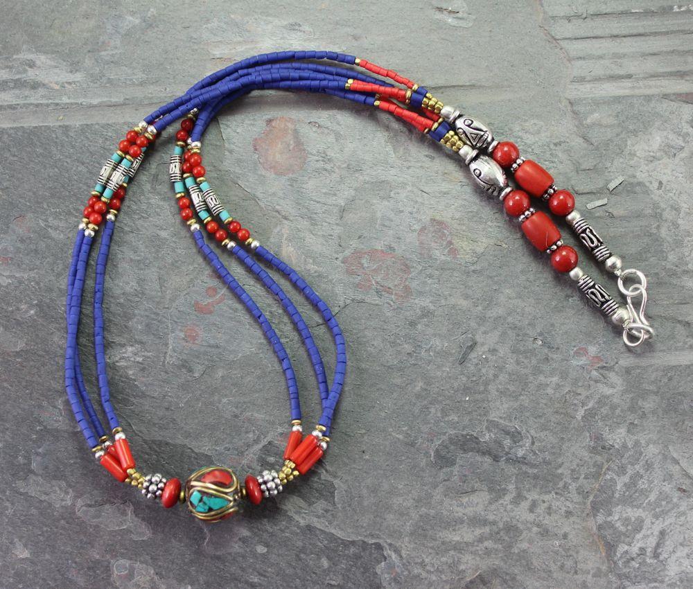 Tibetan Traditional Beaded Necklace Lapis
