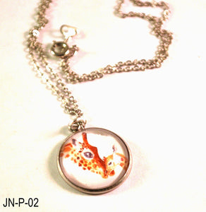 Giraffe Pendant on a  Chain Necklace, Handmade Necklace with Mother Baby Giraffe, Fashion Jewelry