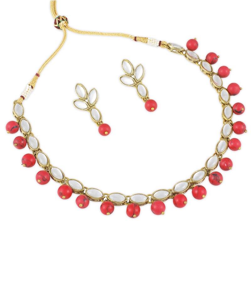 Red Turquoise Boat Shape Choker Necklace set