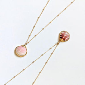 Necklace - Dark Pink Clam Shell - Inspire Gold Chain - 16"-18" - Small Shell