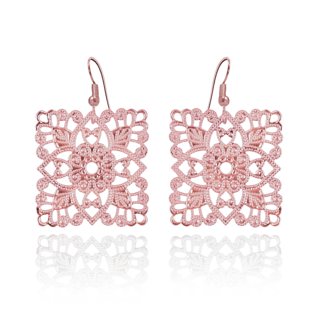 Lacey Square Rose Gold Earrings