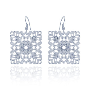 Lacey Square Silver Earrings