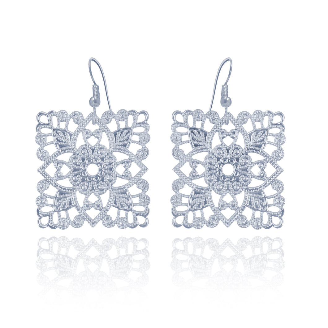 Lacey Square Silver Earrings