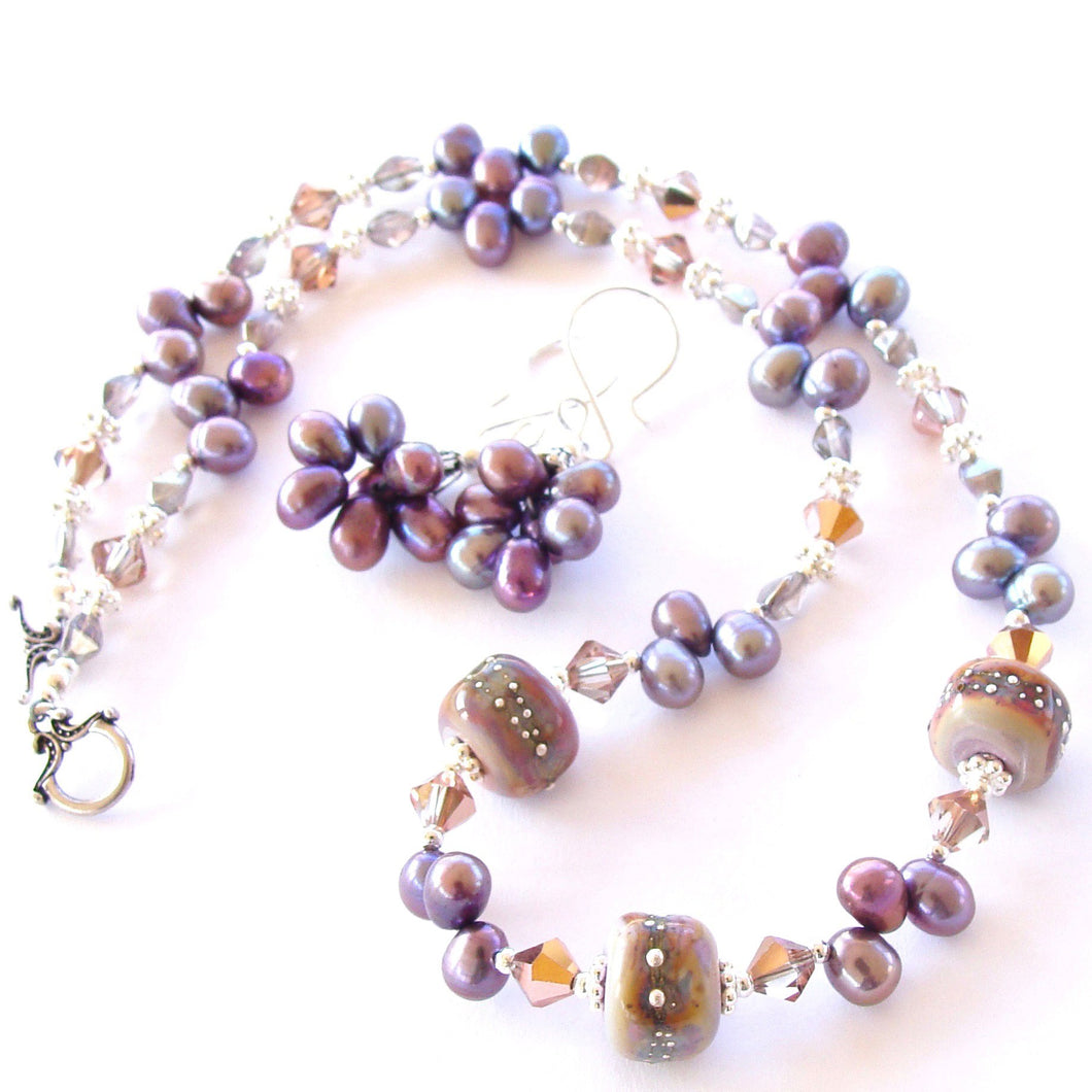 Azalee: Lavender Pearl Necklace with Art Glass