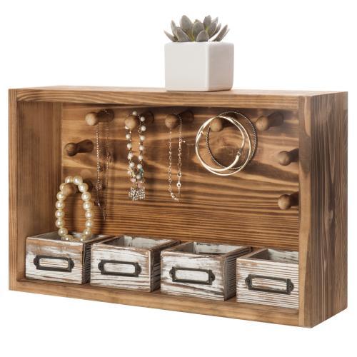 Natural Wood Jewelry Organizer Shelf & Mini Drawers