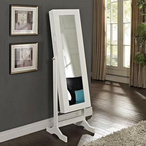 Modern Jewelry Armoire Full Length Tilting Cheval Mirror in Gloss White Finish