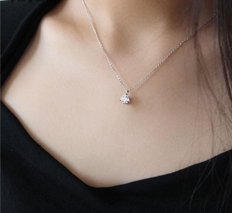 Genuine 925 Sterling Silver Zircon Pendant Transparent Chain Charm Necklaces Jewelry