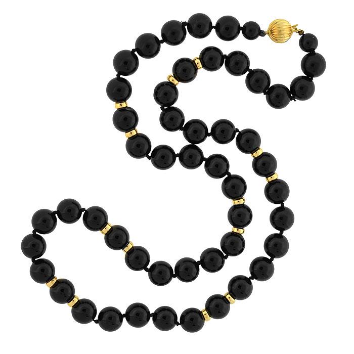 Estate Onyx & 14kt Gold Bead Necklace