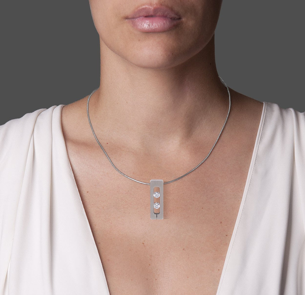 B.Tiff Simetrio Stainless Steel Pendant .30ct Diamond Alternative with Coil Necklace