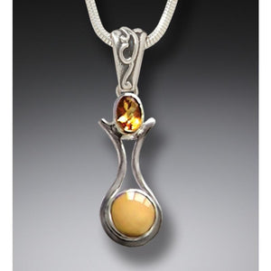 "Amphora" Ancient Fossilized Walrus Tusk Ivory and Citrine Silver Pendant