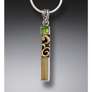 "Totem" Ancient Fossilized Walrus Ivory Tusk, Peridot Sterling Silver and 14kt Gold Filled Pendant