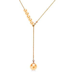 18k Gold unique Innovation version Y necklace threaded up 5 pcs round pearl and 1 pearl pendant Multiple ways of wearing