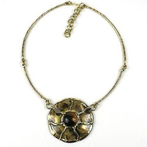 Gold Tiger Eye Sun Necklace - Brass Images (N)