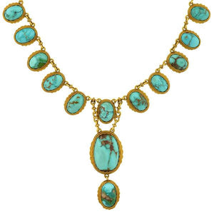 Victorian 15kt Natural Turquoise Drop Collar Necklace