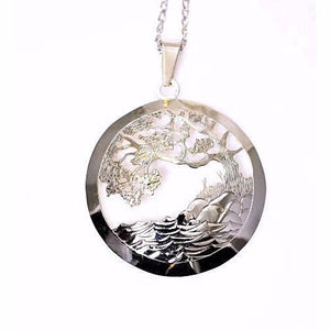 Sterling Silver Arbutus Tree in Circle Pendant Necklace