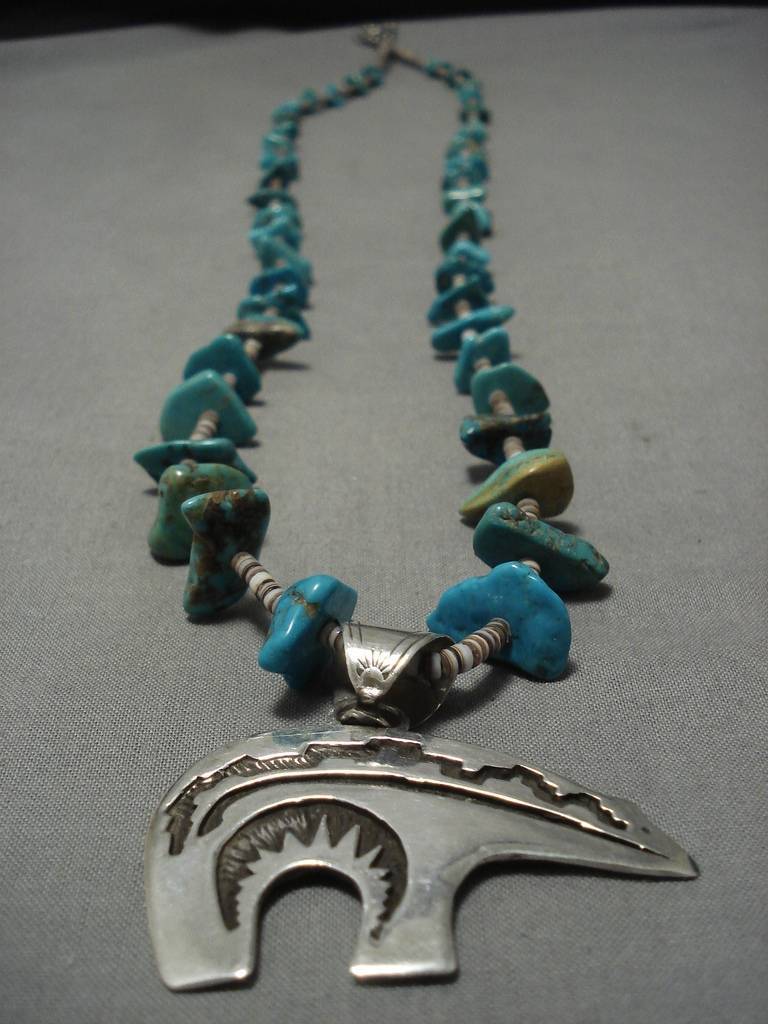 Astounding Vintage Native American Navajo Royston Turquoise Sterling Silver Necklace Old