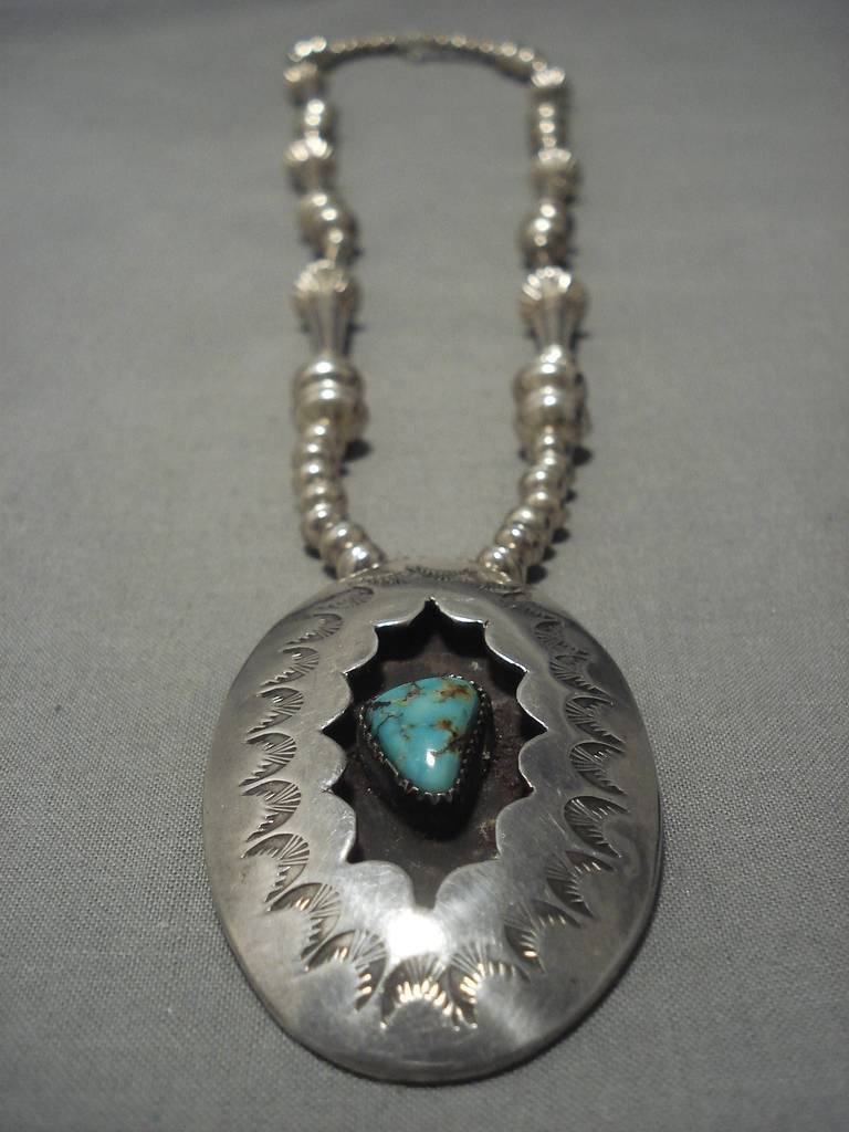Amazing Vintage Navajo Turquoise Sterling Silver Native American Necklace Old