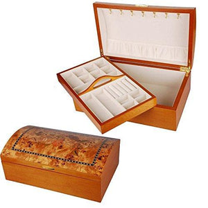 "Andra" Large Chest Style Wooden Jewellery Box with "Oriental Rose" Design