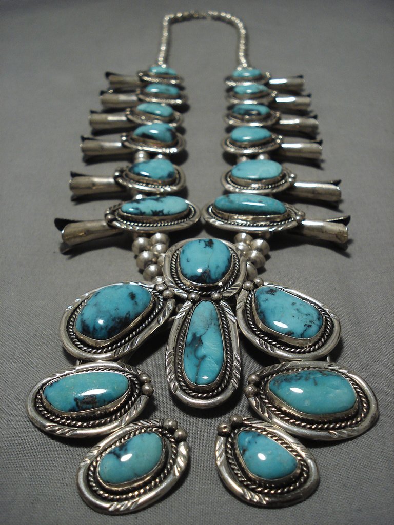 Astounding Vintage Native American Navajo Sterling Silver Turquoise Necklace Old Astounding Vintage Native American Navajo Sterling Silver Turquoise Necklace Old