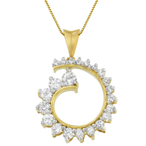 10K Yellow Gold 1 CTTW Round Cut Diamond Curve Pendant Necklace (H-I, I1-I2)