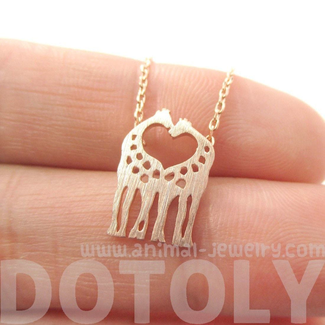 Kissing Giraffe Animal Shaped Silhouette Pendant Necklace in Rose Gold | DOTOLY