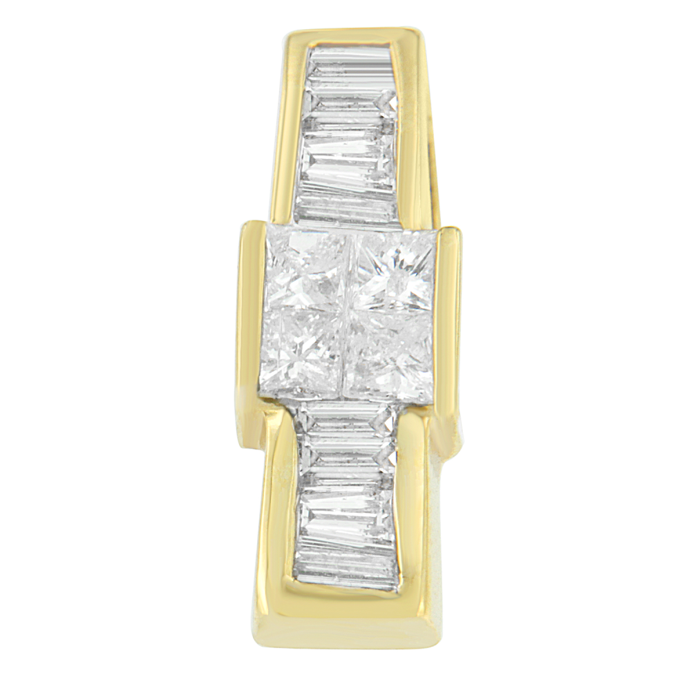 14K Yellow Gold 1ct. TDW Baguette and Princess-cut Diamond Pendant Necklace (G-H,VS1-VS2)