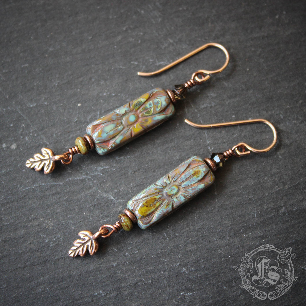 Rustic Deco Earrings with Rose Gold filled Ear Wires.