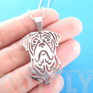 Detailed Bordeauxdog Shaped Cut Out Pendant Necklace in Silver | Animal Jewelry