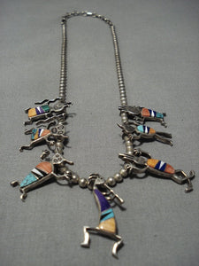 Detailed!! Vintage Native American Jewelry Navajo Kachina Dancer Turquoise Sterling Silver Necklace