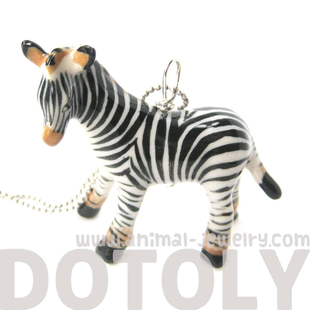 Detailed Zebra Porcelain Ceramic Animal Pendant Necklace | Handmade