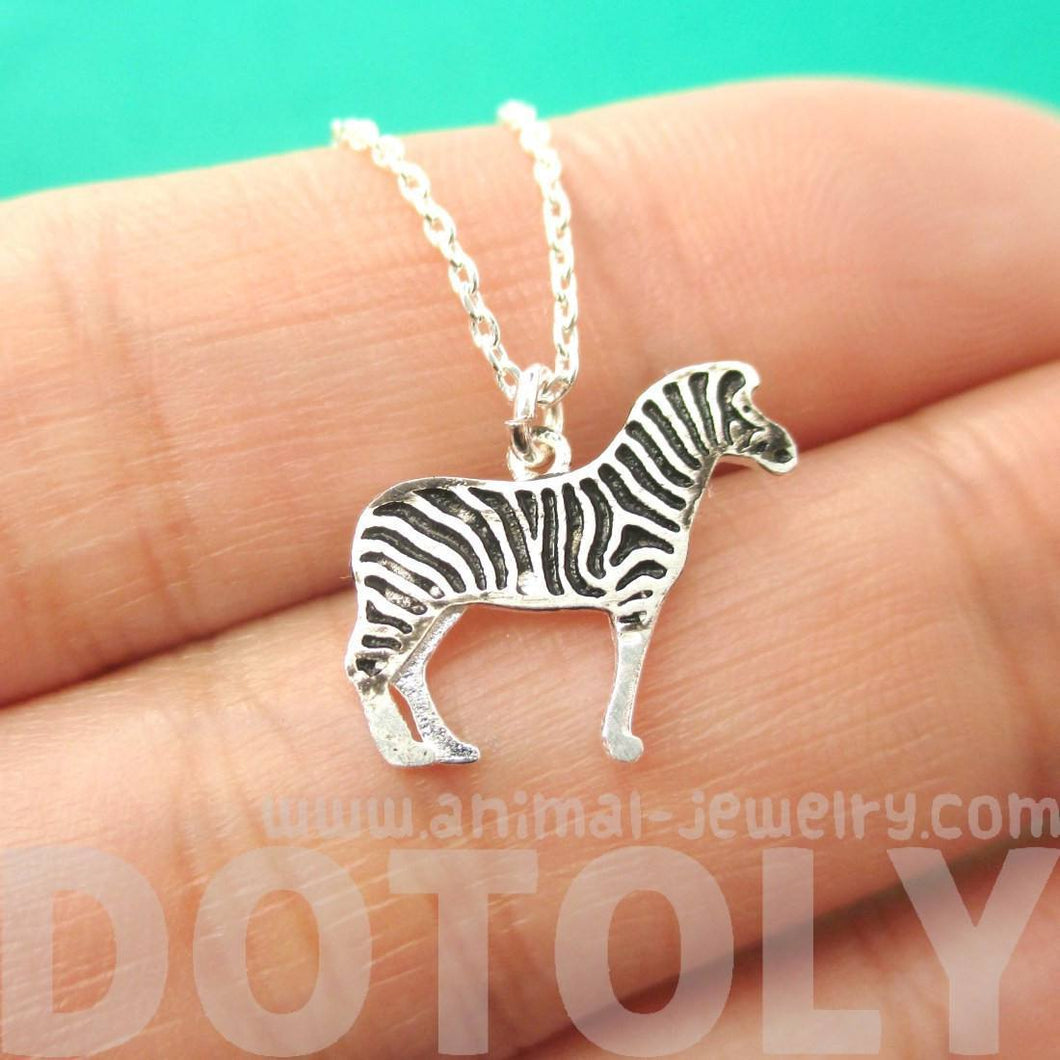 Detailed Zebra Shaped Charm Necklace in Silver | Animal Jewelry