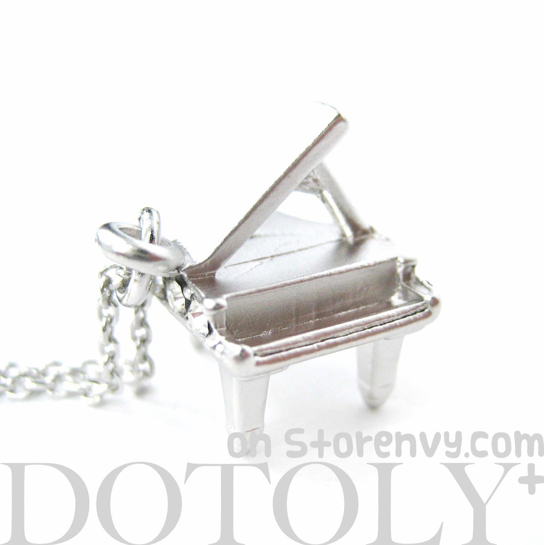 Miniature Music Realistic Grand Piano Pendant Necklace in Silver