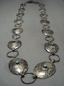 Early 1900s Plethora Of Snake Eyes Turquoise Vintage Navajo Native American Jewelry jewelry Concho Belt Necklace
